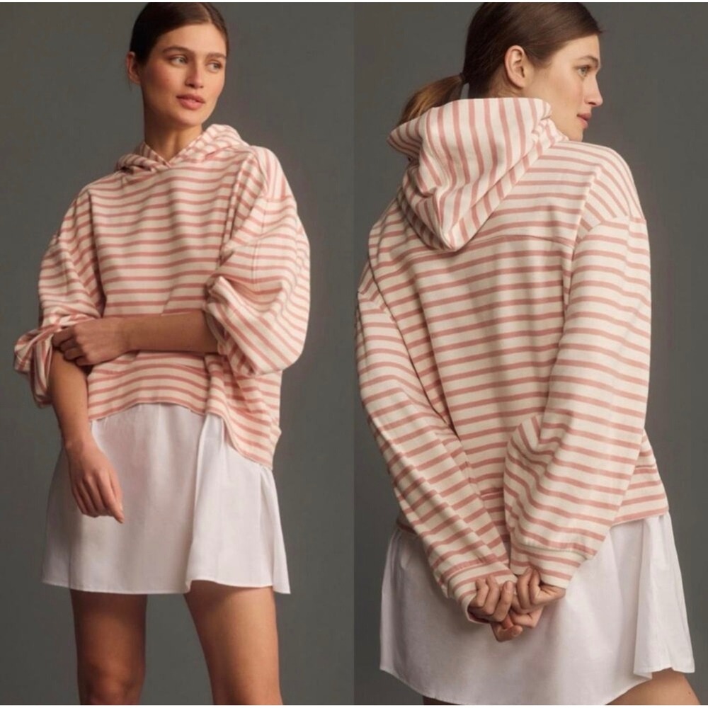 PILCRO Anthropologie Pink Hoodie Dress Petite M| Casual Tunic, Fall Quiet Luxury